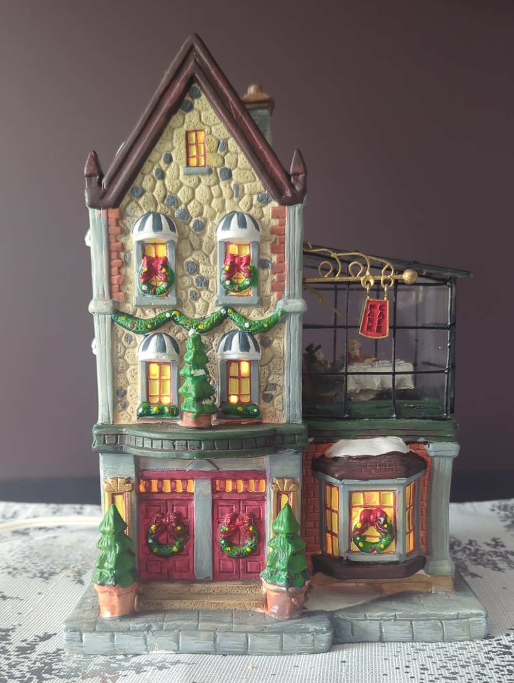 Christmas Street Victorian Park Cafe House Building with Interior Window Scene